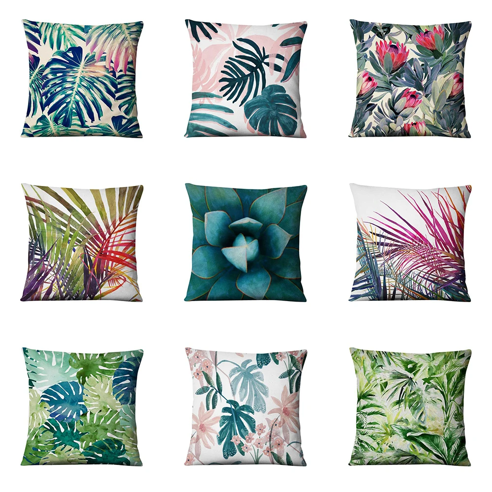 

45x45cm Tropical Palm Leaf Dark Green Art Print Pattern Cushion Cover Home Living Room Sofa Decor Throw Pillow