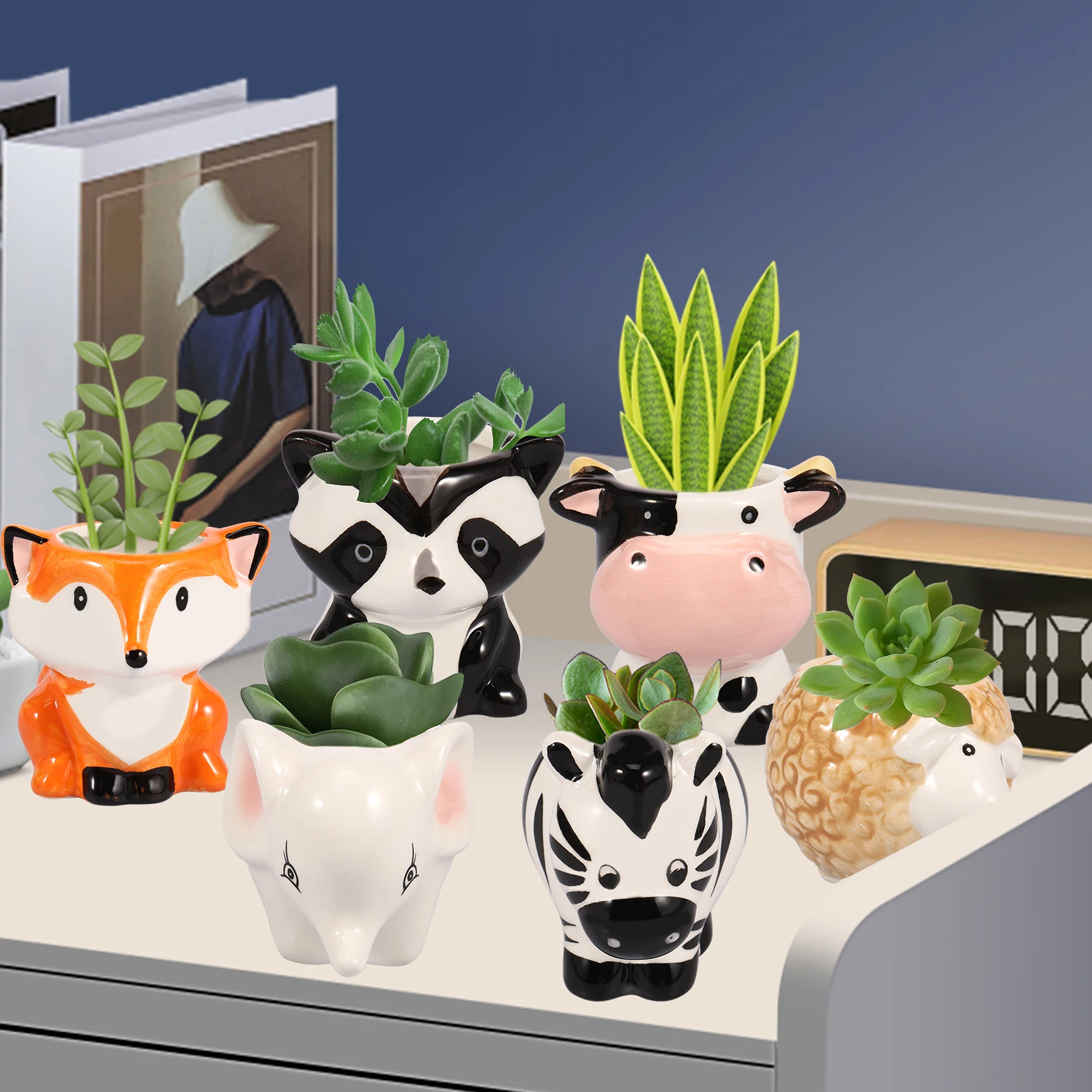 Ceramic Animal Shaped Succulent Planters with Drainage Hole