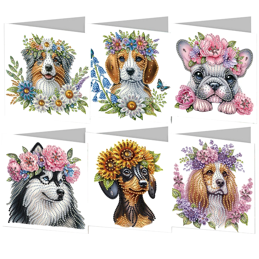 6pcs Diamond Art Greeting Cards DIY 5D Rhinestone Embroidery Arts Cards Kits Handmade Arts Crafts for Birthday Thanksgiving Day