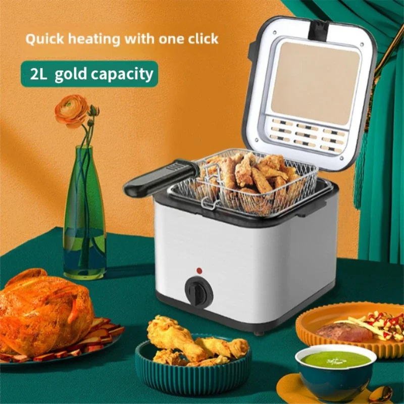 US/UK/EU 2L Stainless Steel Smart Air Fryer 110-220V Manual Electric Deep Fryer with Removable Basket Square Shape for Cooking 3