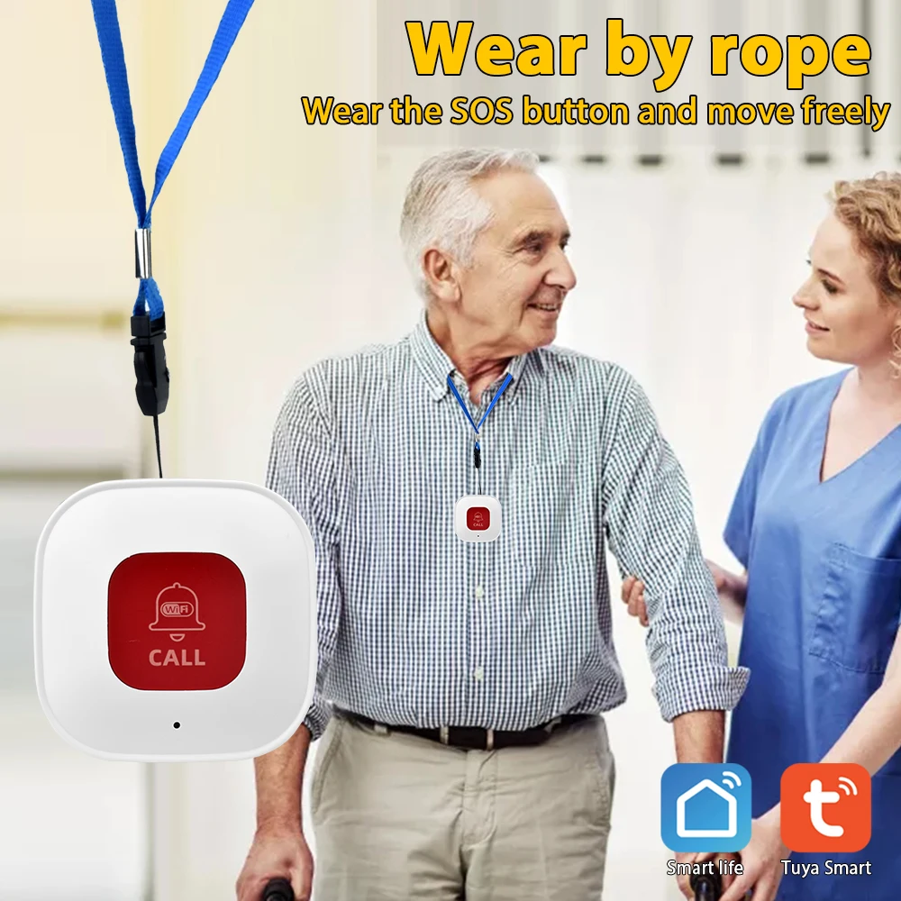 Alarmest Tuya WiFi Smart SOS Call Button Wireless Phone Alert Transmitter Emergency Call Button for Kids Elderly Patient