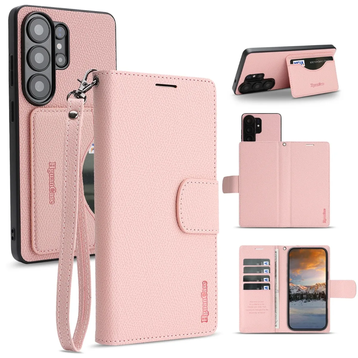 Detachable RFID Blocking Wallet Phone Case with Wrist Strap