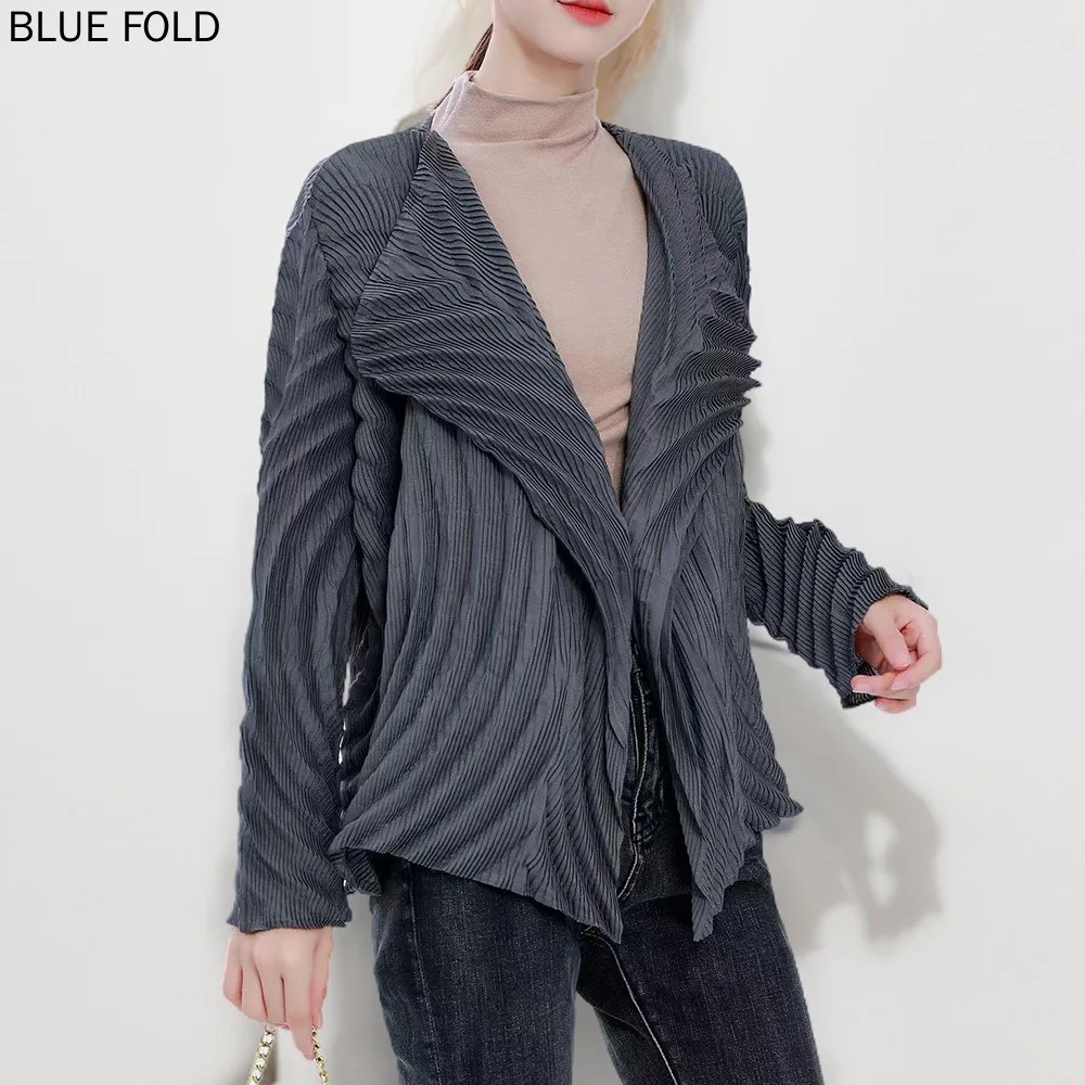 

Miyake Early Autumn Women's Cardigan Top Spring and Autumn New Autumn Coat Women's Design Sense Niche PLEATS Casaco Feminine