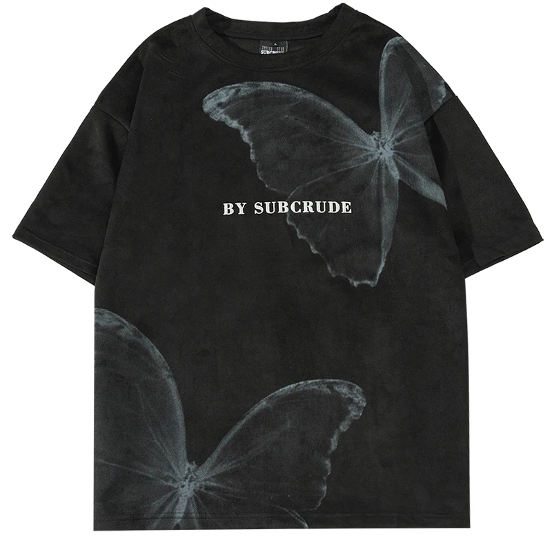

Retro Printed Suede Short-Sleeved T-shirt Men's Special-Interest Fashion Brand Loose Casual Couple Half Sleeve