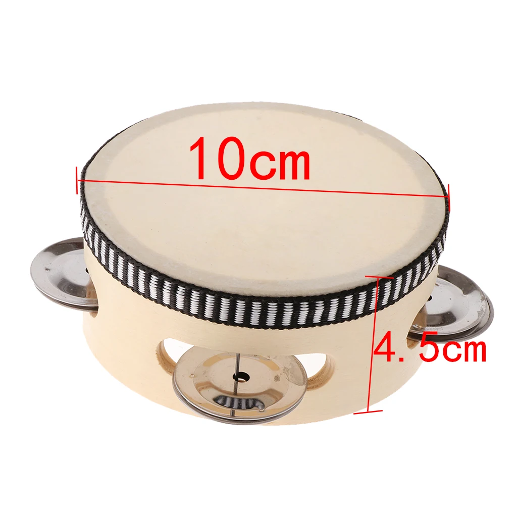 4/6/8inch Wooden Hand Held Tambourine Drum with Metal Jingles Percussion Musical Instruments Toys for Children Music Game Dance