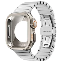 Premium Stainless Steel Watch Case & Band with Protective Shell - 45mm (Silver Titanium)