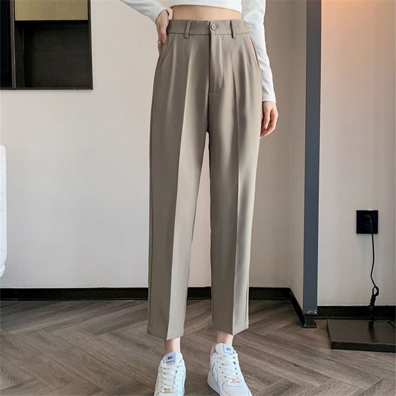 Women's High Waist Khaki Suit Pants