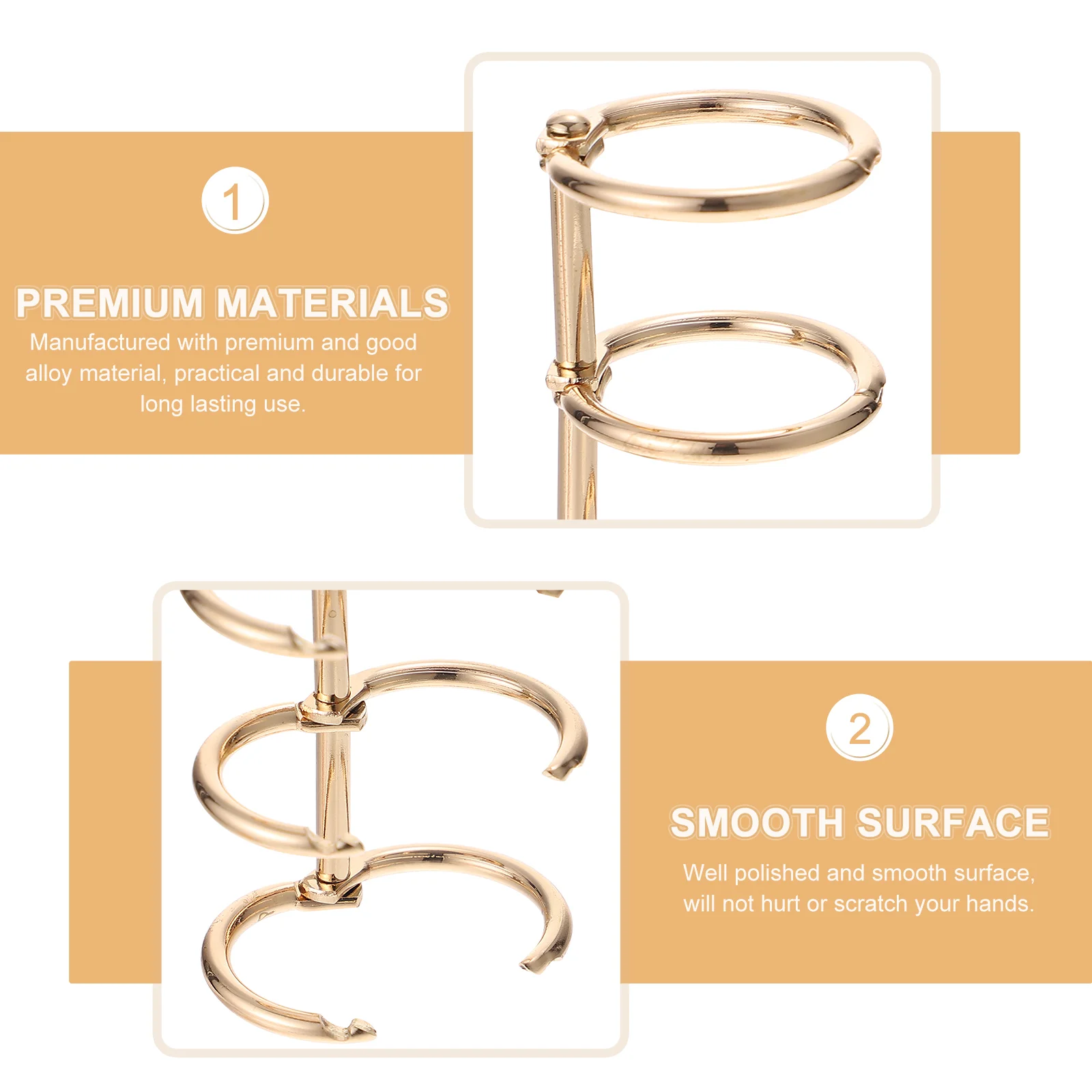 6 Pcs Golden Metal Binder Rings Folder Books Paper Ring Office Supplies Loose Leaf Note Pad Clamp Three Hole Book Ring