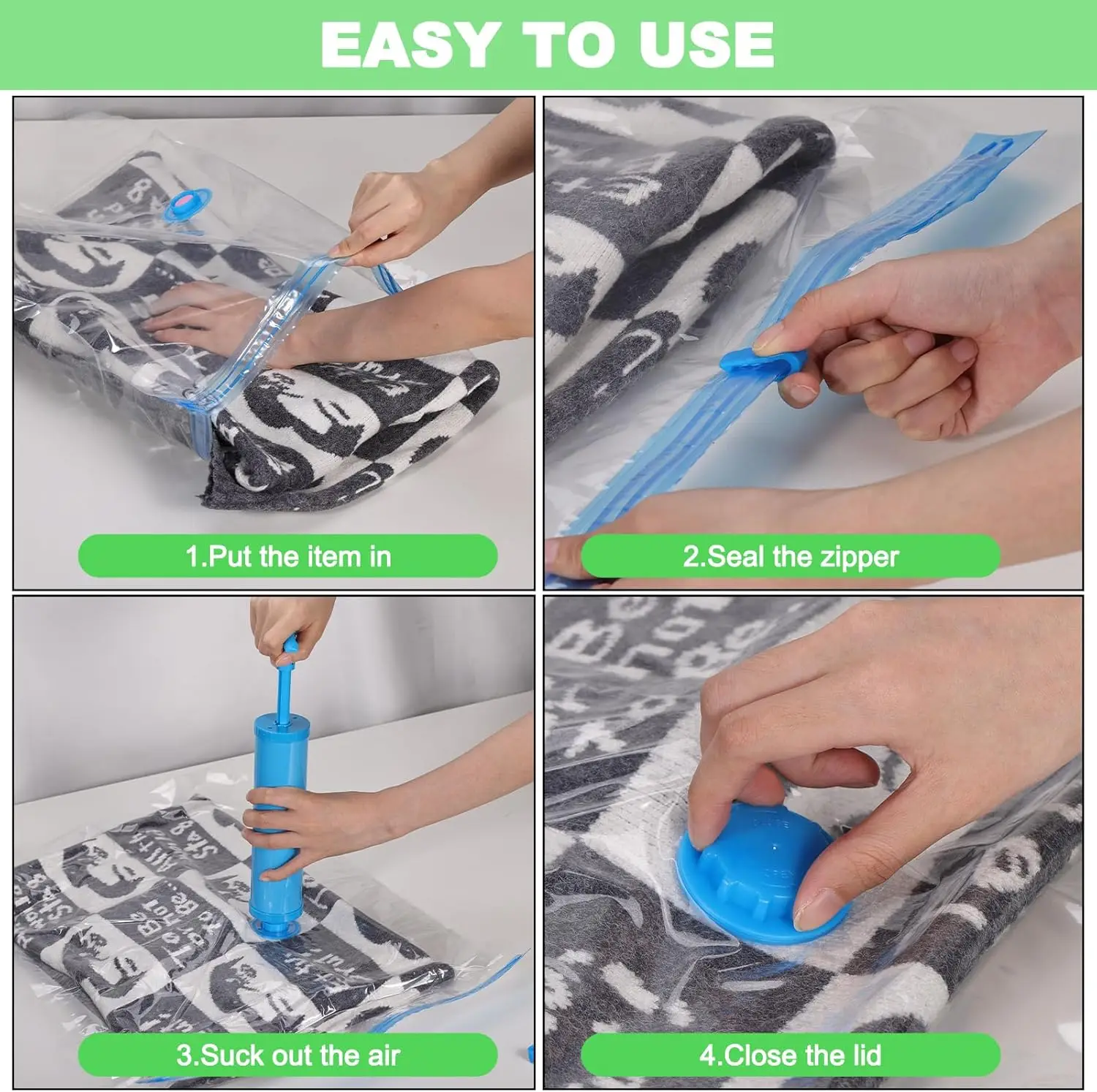 Vacuum Storage Bags with Hand Pump, Large Vacuum Seal Bags