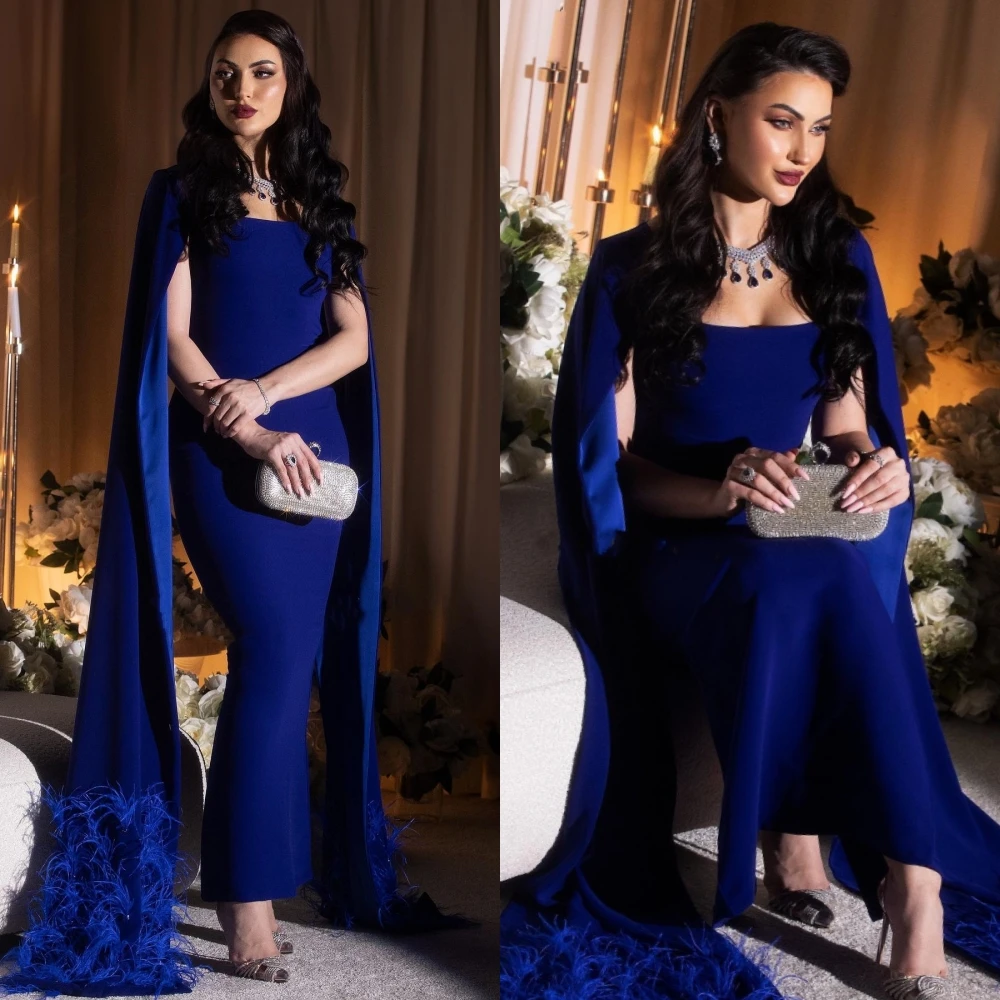 

Evening Prom Dress Saudi Arabia Jersey Feather Draped Pleat Prom A-line Square Collar Bespoke Occasion Gown Midi Dresses