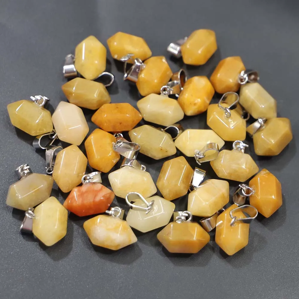 Natural Topaz Yellowstone Hexagonal Pillar Ornament Necklace Pendant Reiki Charms Diy Jewelry Accessories Making Wholesale 30Pcs