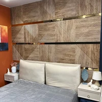 แผ่นผนัง 3 มิติ สีทองแชมเปญ ขนาด 30x30 ซม. 10 ชิ้น แผ่นติดผนัง 3 มิติ สีทองเงา สำหรับตกแต่งงานแต่งงาน ฉากหลังงานปาร์ตี้ ลายไม้ 5