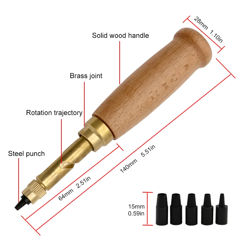 자동 벨트 펀치 6 팁 가죽 나사 구멍 펀치 드릴 1.5/2.5/3.0/3.5/4mm 펀처 시계 공예 도구