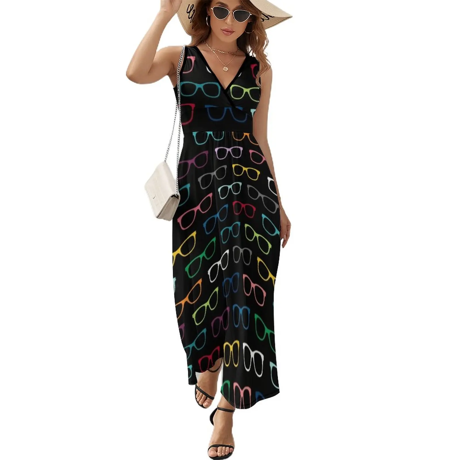 

Colorful Hipster Eyeglasses Pattern Sleeveless Dress Women's summer suit long dresses for women dresses summer woman 2023