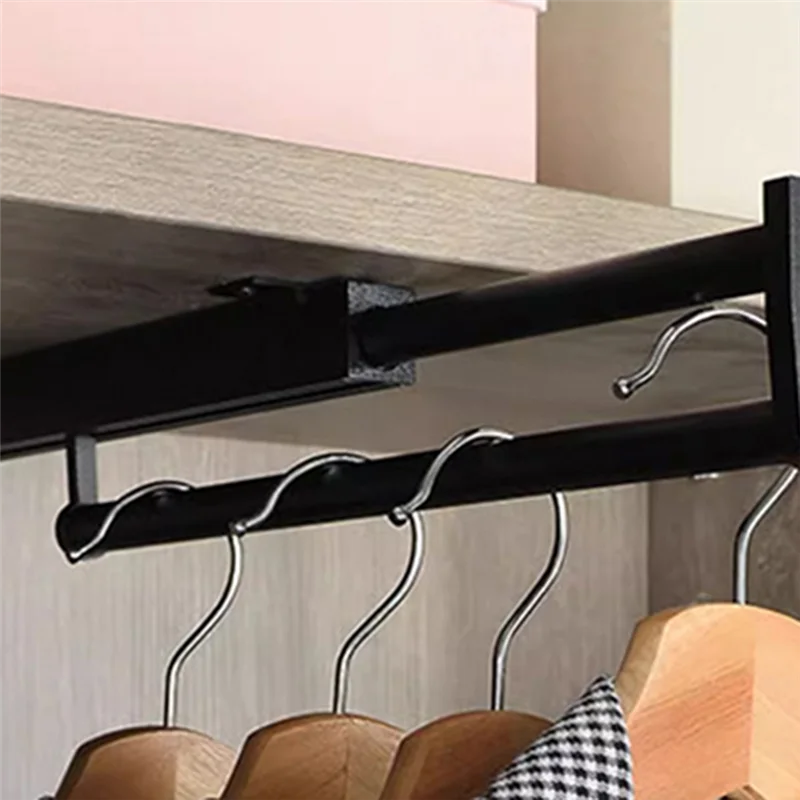 Telescopic Clothes Rod Closet Pants Rack Top Mounted Vertical Pull-Out Wardrobe Crossbar Hanger 2