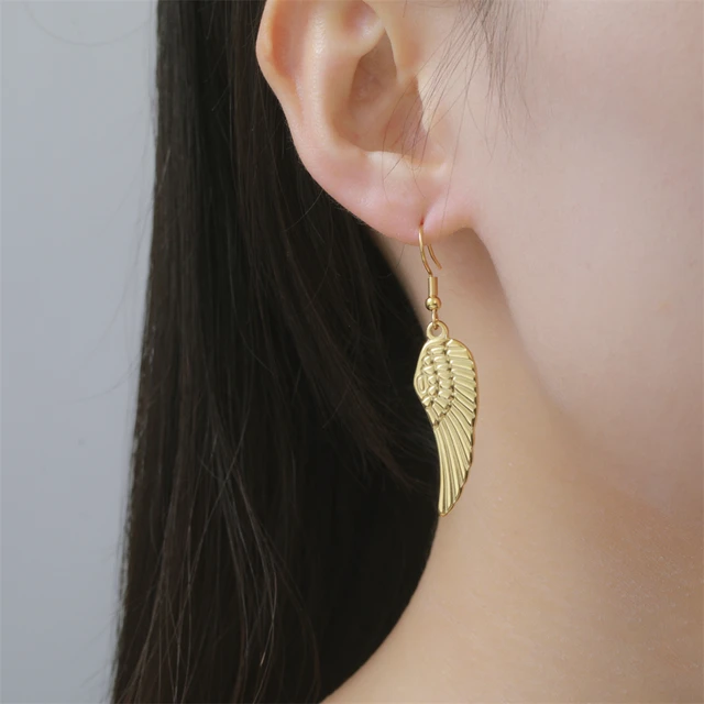 Boucles d'oreilles ailes d'ange pendantes en acier inoxydable, longues plumes créatives pour femmes, bijoux élégants, cadeaux 1