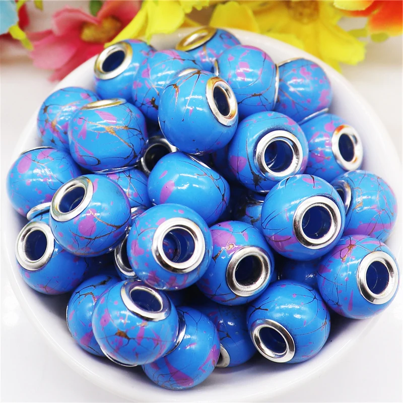 

10Pcs Color Painting 16mm Big Round Glass Loose Spacer Beads with 5mm Large Hole European Beads for Snake Chain Bracelet Jewelry