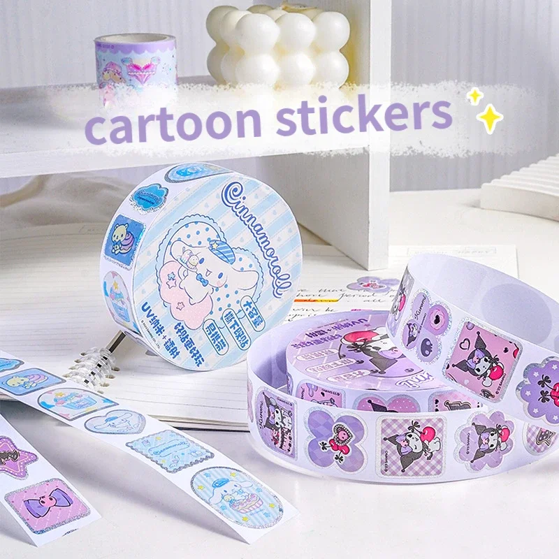 

100 Pieces/1 Roll Kawaii Sanrio Kuromi Stickers Laser Cartoon Roll Stickers Waterproof Personalized Cartoon Decoration Stickers