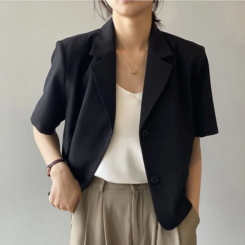 2024 New Summer Elegant Fashion Retro Simplicity England Style Office Lady Coat Women Solid Color V Neck Short Sleeve Y2K Tops