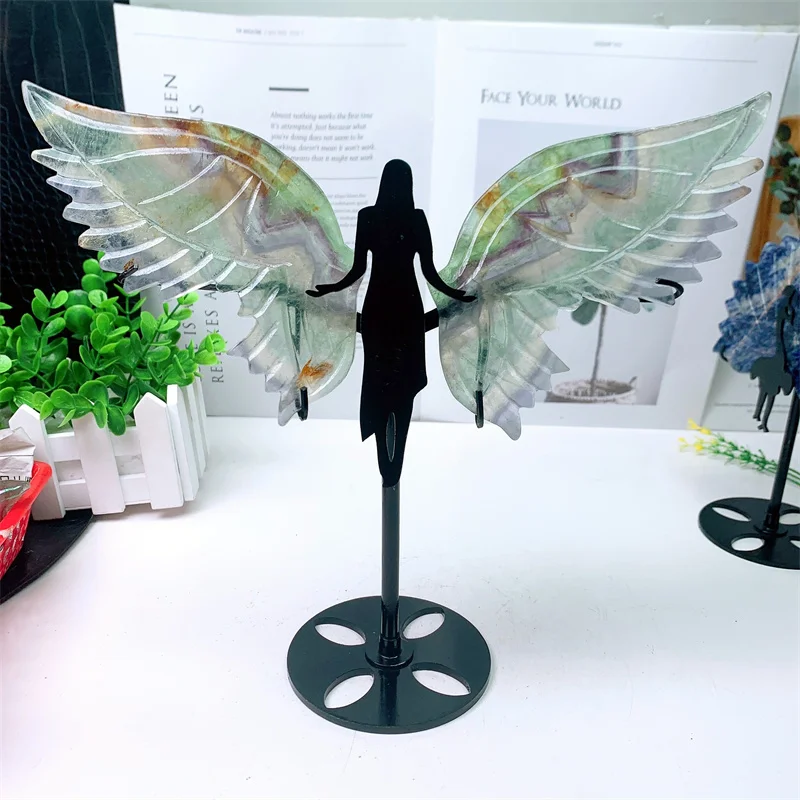 

Natural Fluorite Angel Wings Fairy Crystal Carving Gemstone Crafts For Children Birthday Present Decorations Gift 1pair