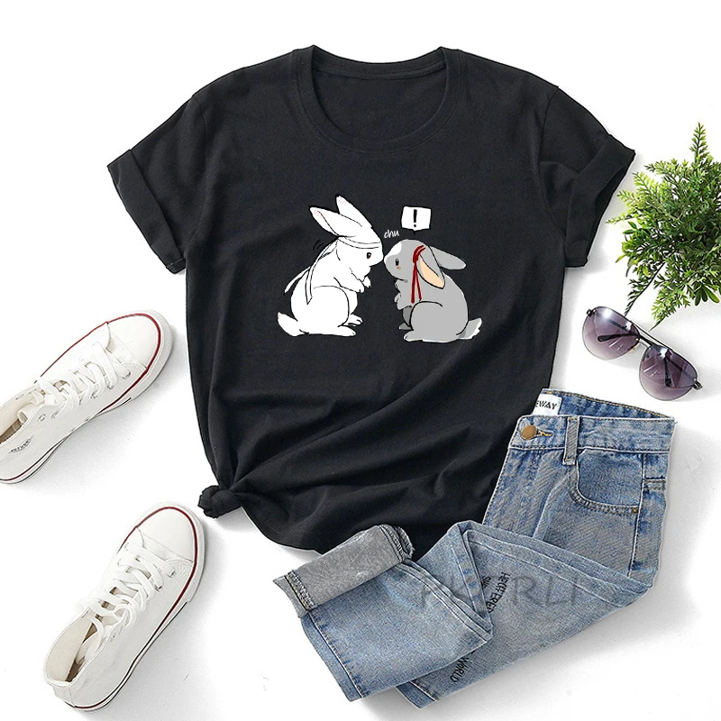 

Mo Dao Zu Shi T Shirts for Women Cute Cartoon The Untamed Kissing Bunnies Tee Shirt Female Anime Harajuku Y2k Clothes Tops