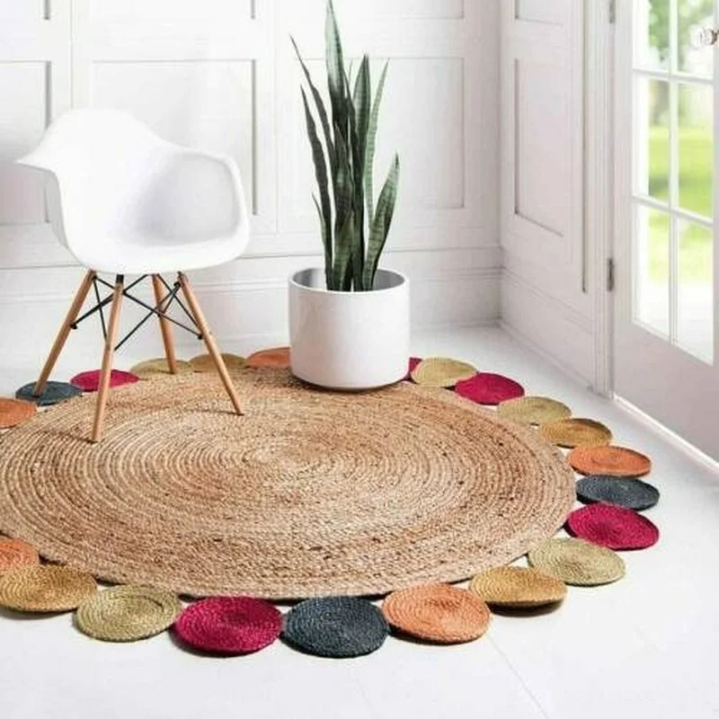 황마 깔개 자연 원형 디자인 라운드 수제 양탄자 Boho Country Look Rugs 4X4 Ft