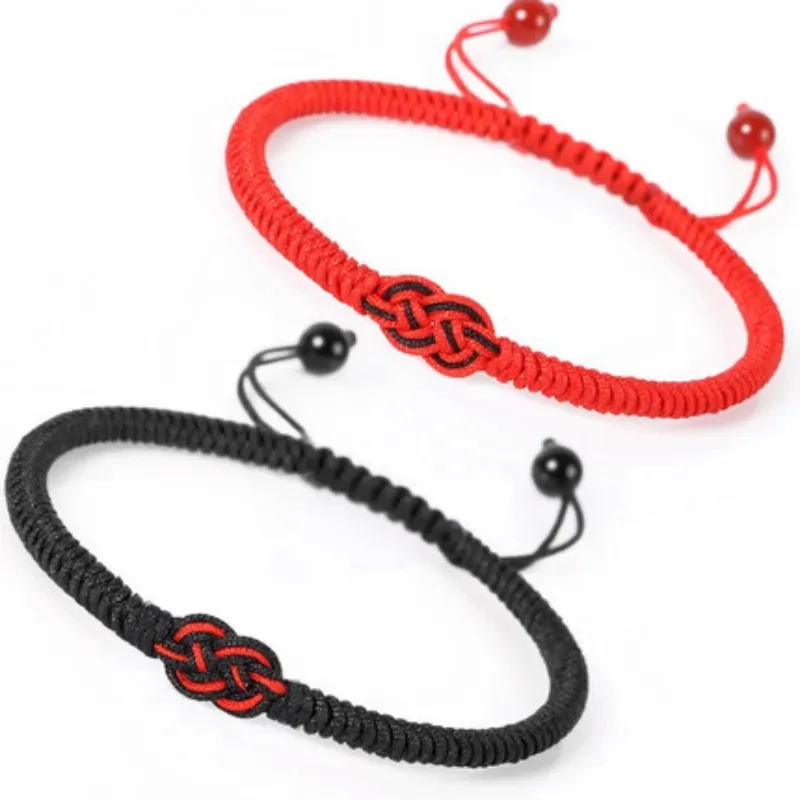 Braccialetti Di Coppia Tibetani Intrecciati A Mano - Corda Nera E Rossa, Portafortuna Per Coppie Con Biglietto Auguri