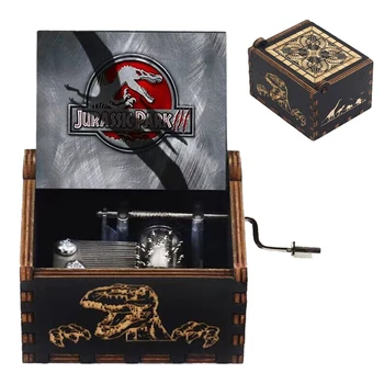 HOT Wooden Hand Crank Black Jurassic Park Music Box Children's Holiday Gifts Christmas Gifts New Year Gift 3
