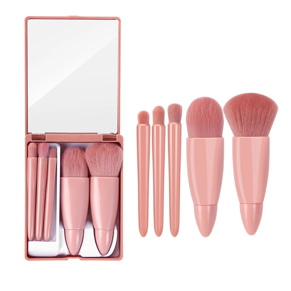 5pcs Makeup Brush Set Portable Pink Foundation Blush Powder Blend