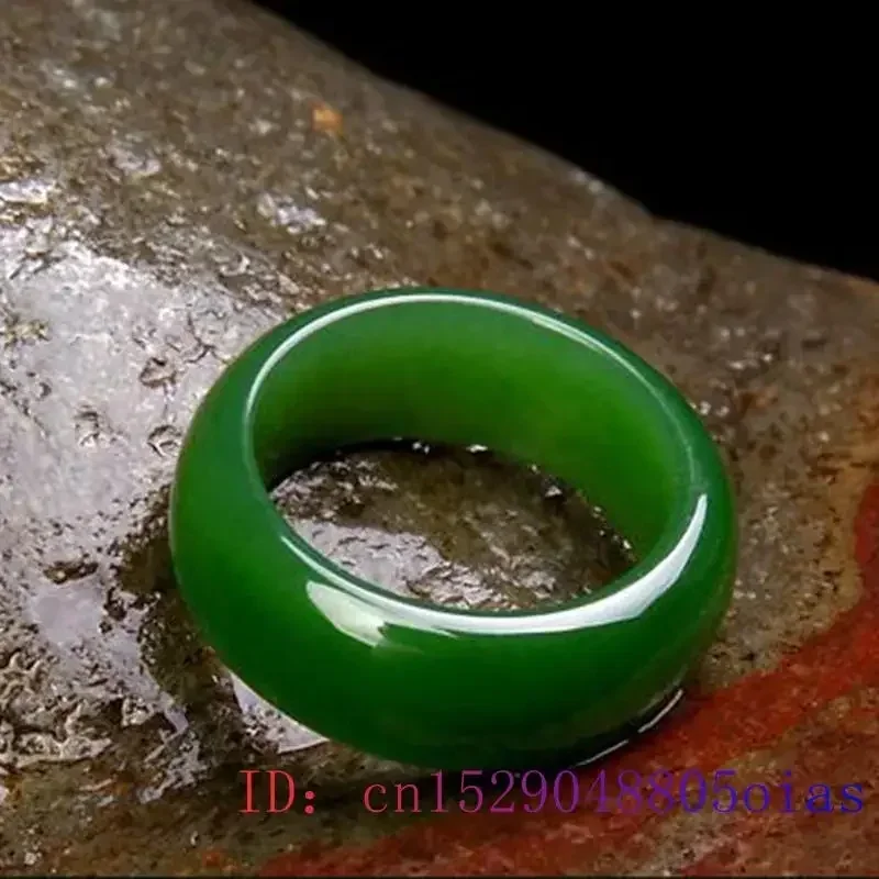 Natural Green Hetian Jade Ring Chinese Jasper Amulet Fashion Charm Hand Carved Crafts Gifts for Women Men jade ring