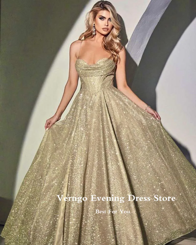 Women Prom Dresses Verngo Dusty Blue Glitter Evening Dress Shiny Spagetti Straps Tulle Prom Dress Fitted Slim Split Party Gown
