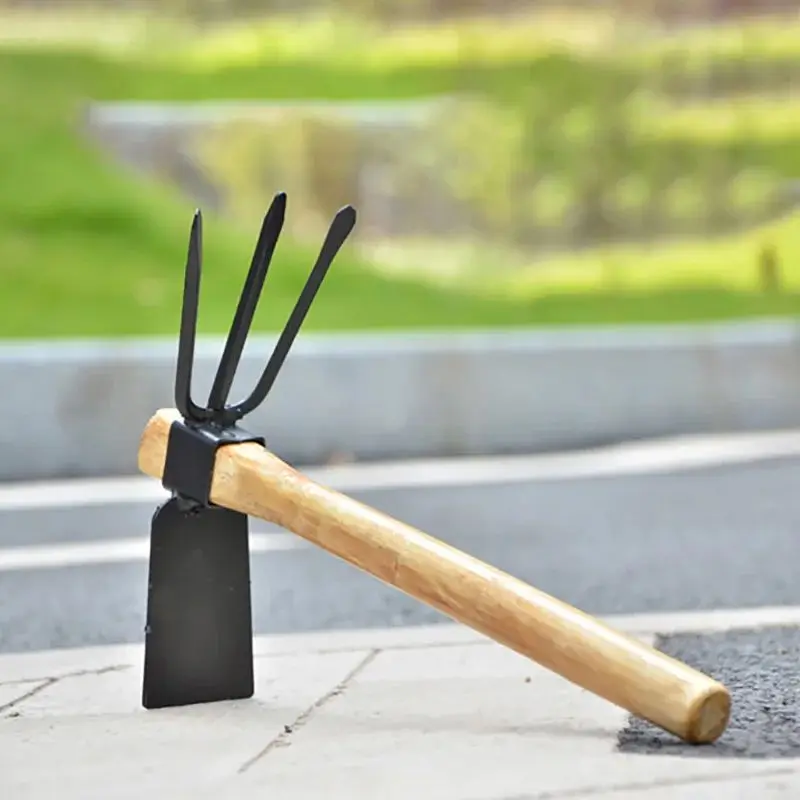 Portable Steel Digging Hoe with Two Head Gardening Planting Digger Excavator, Wooden Handle, Garden Hand Tool, Hot