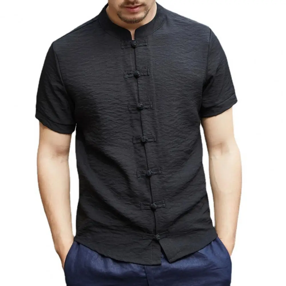

Men Top Single-breasted Men Shirt Short Sleeve Vintage Chinese Style Men Top Gentle Retro Men Summer Shirt Men Clothes