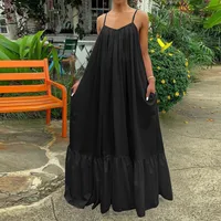 Dresses For Women 2022 Plus Size Casual Solid Strap Dress Pocket Loose Backless Big Swing Dresses vestidos mujer robe femme