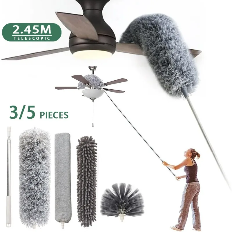 

245cm Telescopic Cleaning Duster Brush Extended Long Crevice Spider Web Microfiber Brushes Bendable Household Dust Clean Remover