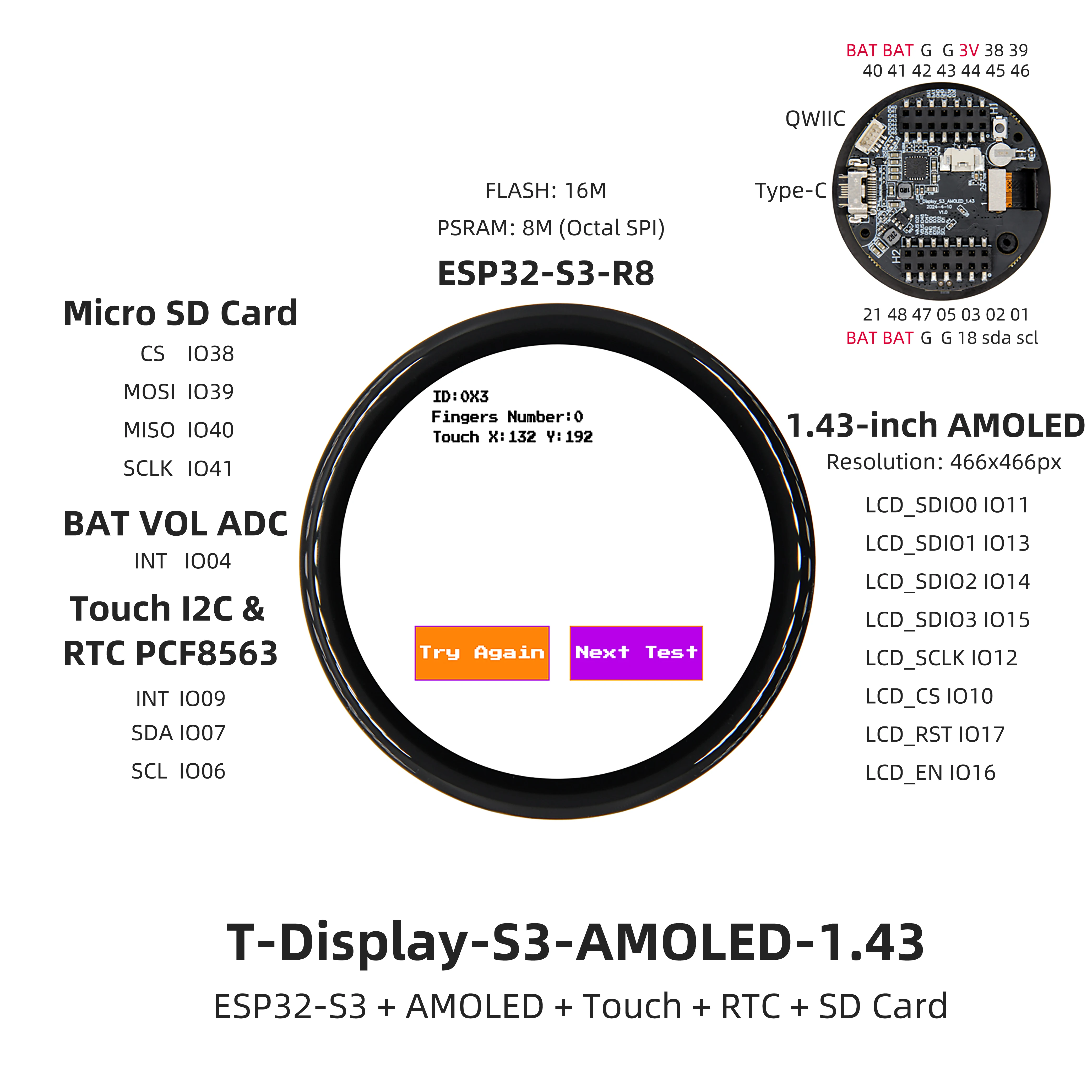 ® T-Display-S3 ESP32-S3 1.43-inch AMOLED Development Board WiFi Bluetooth Wirele