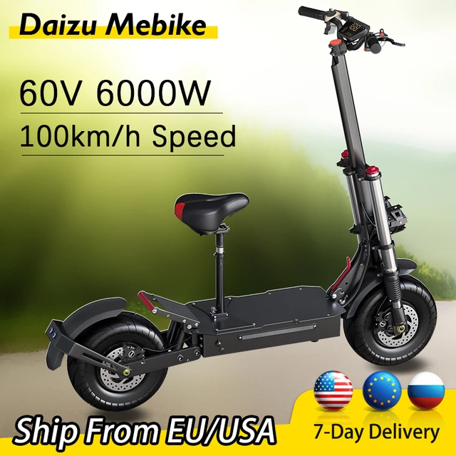 Trottinette électrique pliable avec siège e-scooter pour adultes, pneus de  13 pouces, 6000W, double moteur, vitesse élevée de 100 km/h, 60V, 30ah -  AliExpress