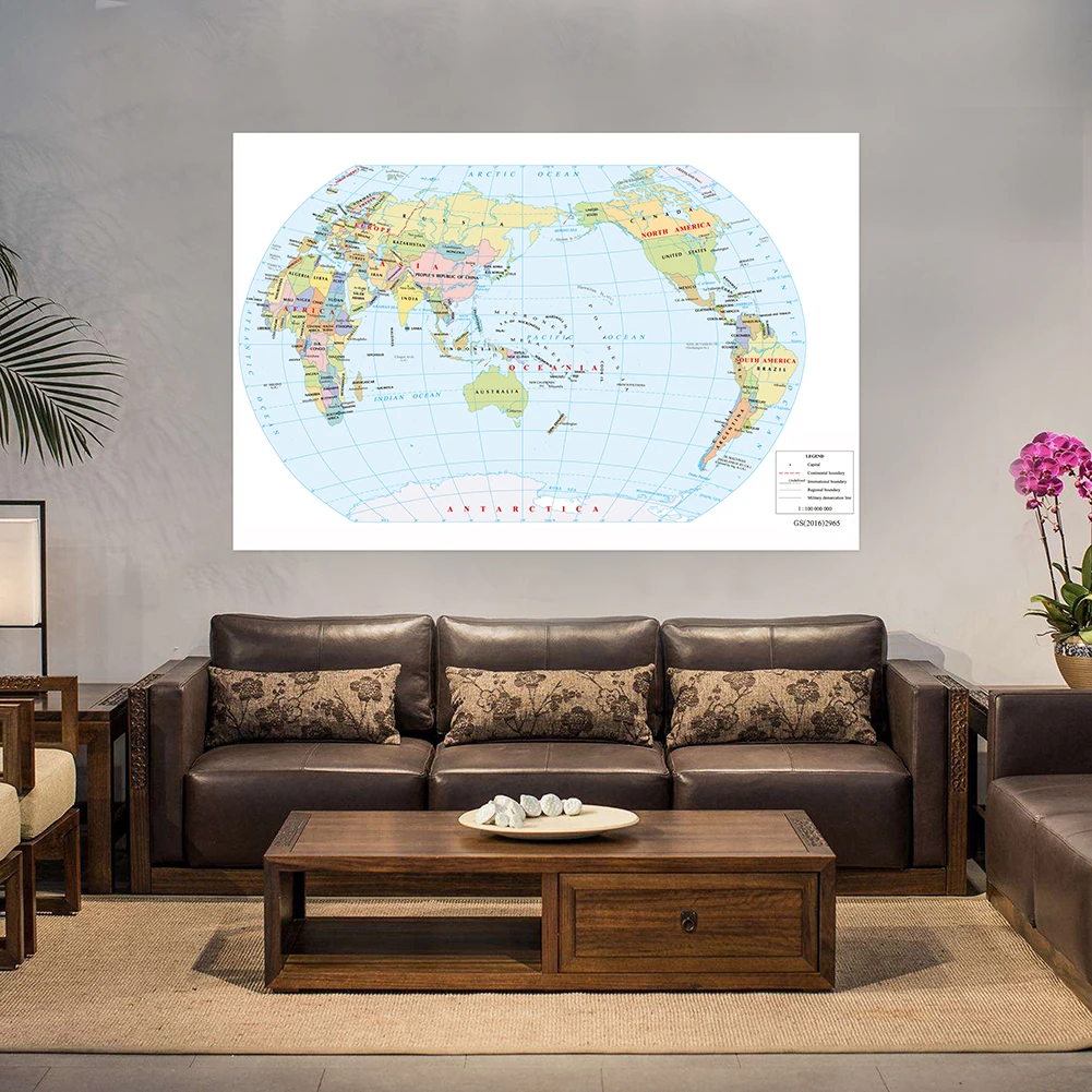 The World Map 225*150cm in English Wall Hanging Picture Vinly Painting Unframed Poster Decor Home Office School Supplies