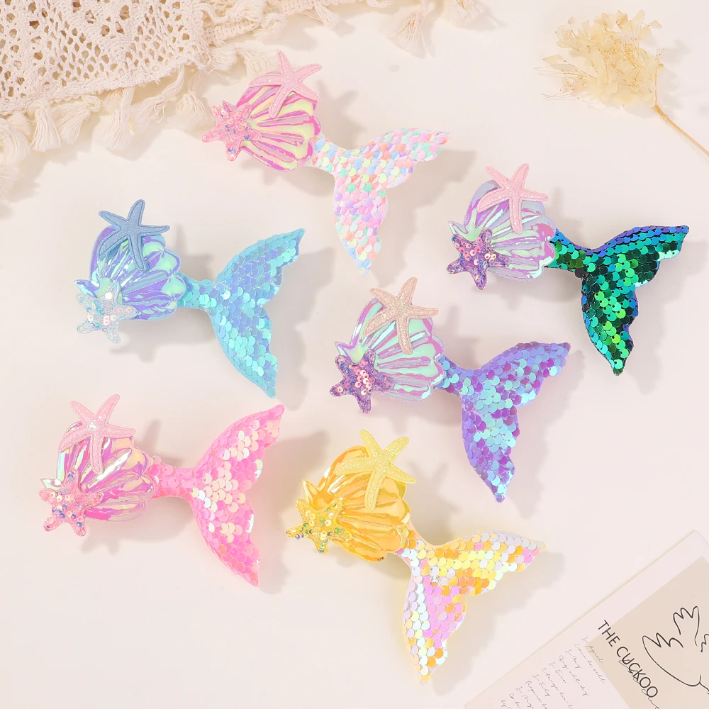Adorável Hairpin Starfish para meninas, Shinying Mermaid Hairclips, Baby Bangs clipe de cabelo decorativo, Cartoon Headwear colorido, 1pc