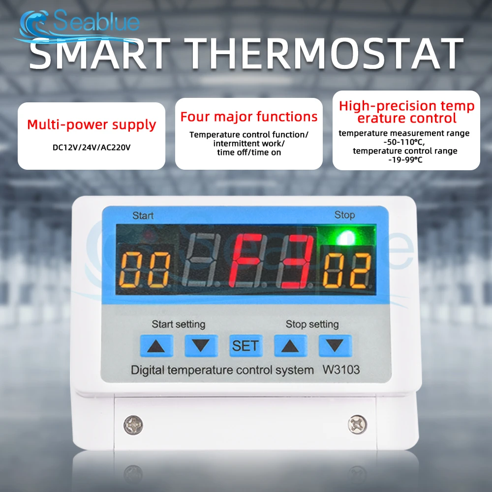 

W3103 DC 12V 24V AC 220V Max 5000W LED Digital Thermostat 30A Temperature Controller Switch -50~110C