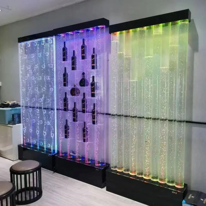 맞춤형 레스토랑 룸 디바이더 장식 LED 아크릴 댄싱 분수 버블 월 바 선반 포함 (맞춤 제작 가능)