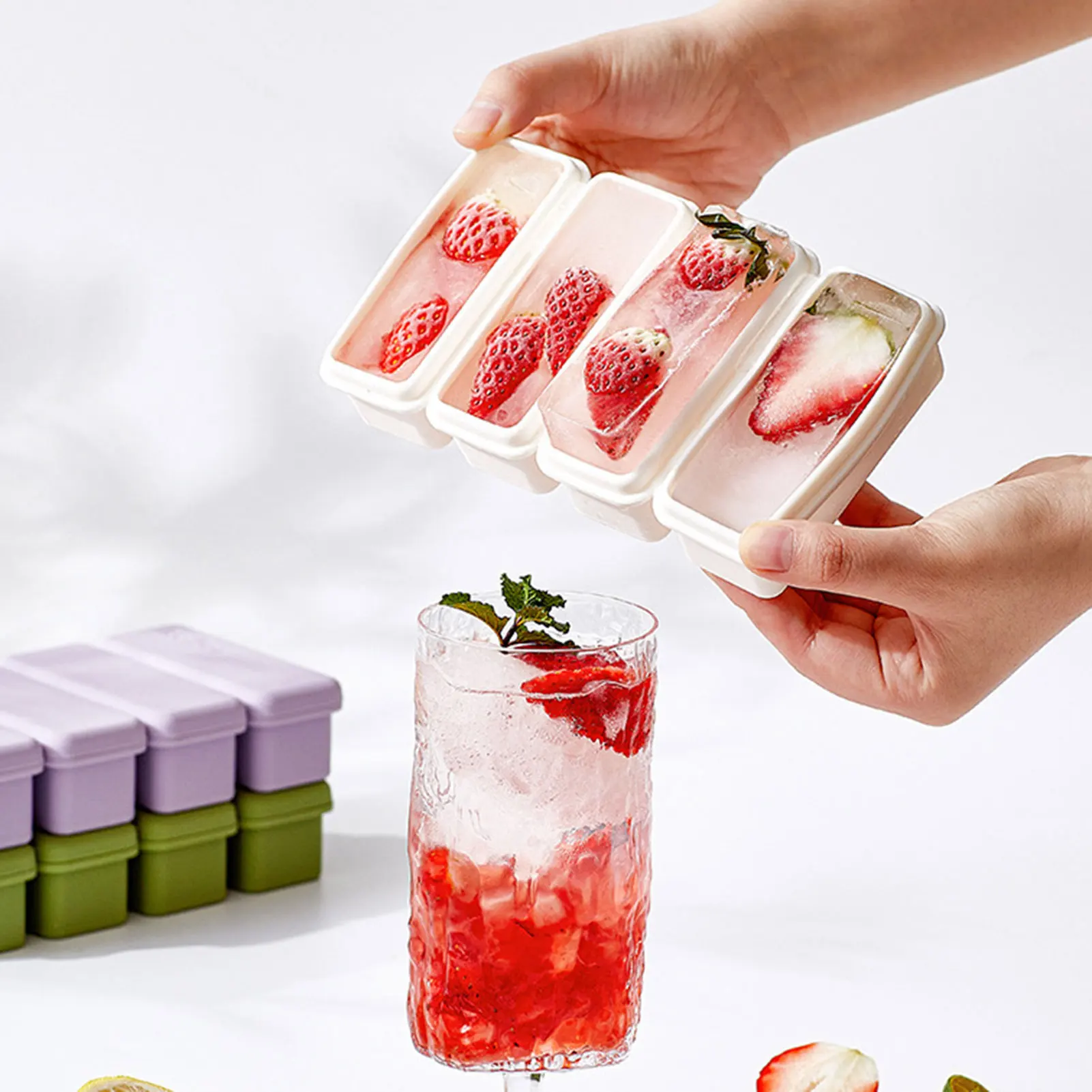 4 cells silicone ice cubes trays with lid Diy homemade popsicle mould food freezing container for cocktail freezer kitchen tools ice mold ice cream molds