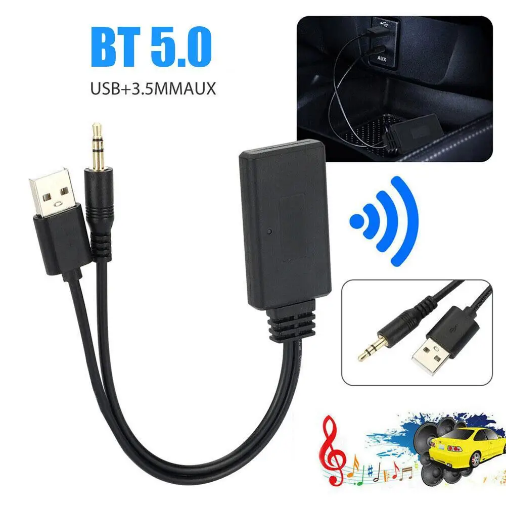 Bluetooth Receiver Adapter 5.0 USB + 3.5mm Jack Stereo Audio For Car AUX Speaker Headphone