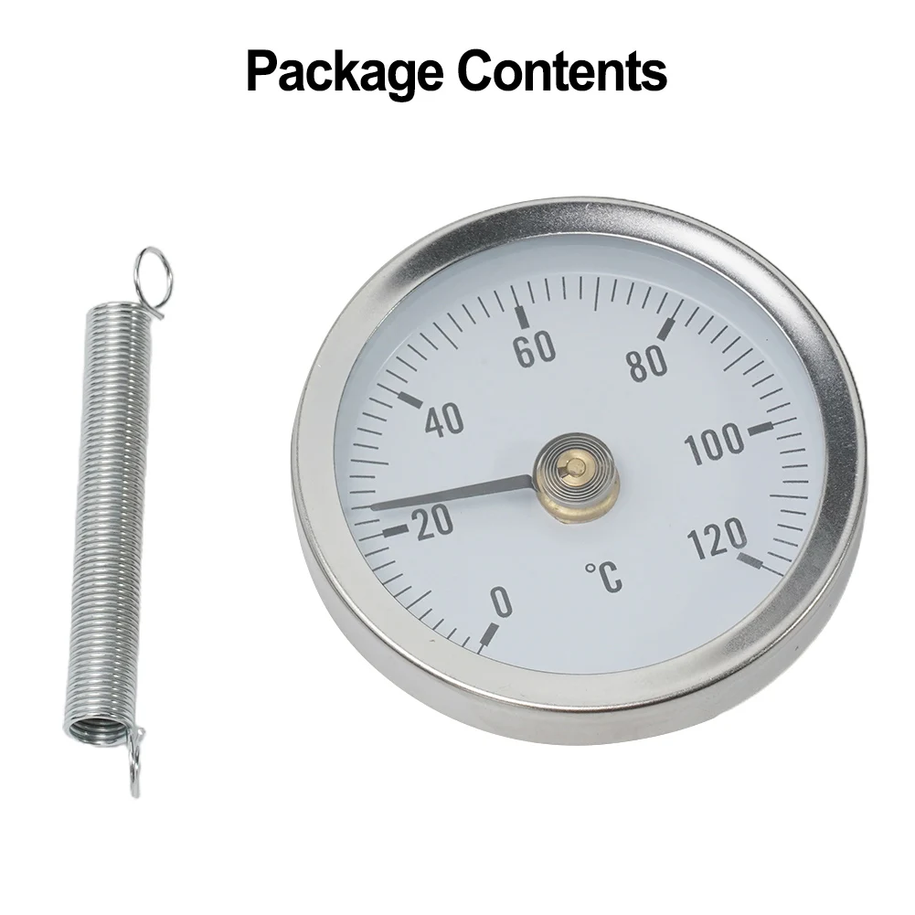 0-120℃ Stainless Steel Clamp-on Tube Thermometer On Tube Heating Spring 63mm Boiler Industrial Pipe Thermometer Oven