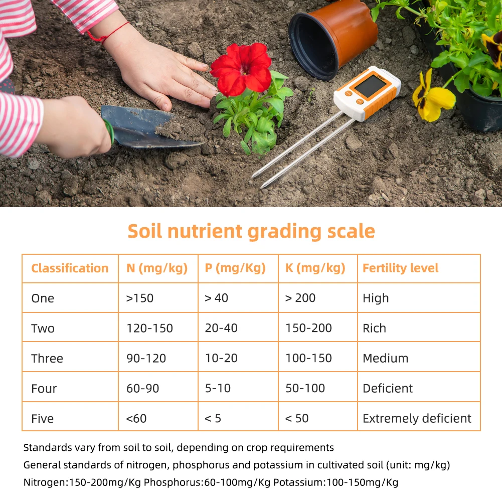 6 in 1 Soil Tester NPK Nutrient Meter Digital Soil Fertility Humidity Temperatur