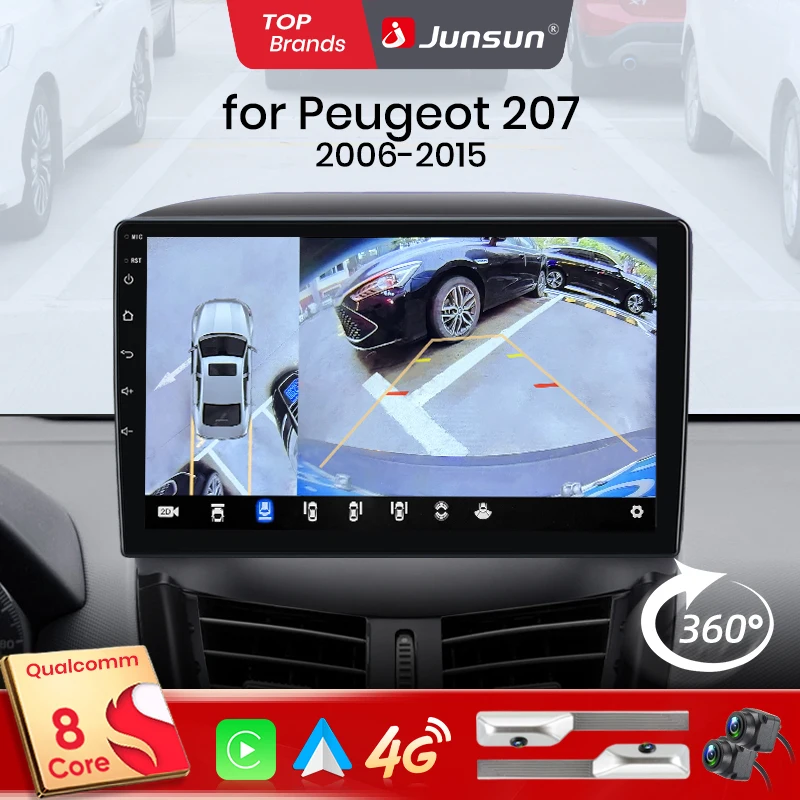 Junsun Qualcomm 8-Core 360 Kamera Drahtlose CarPlay Android Auto Auto Radio für Peugeot 207 207CC 2006 - 2015 GPS