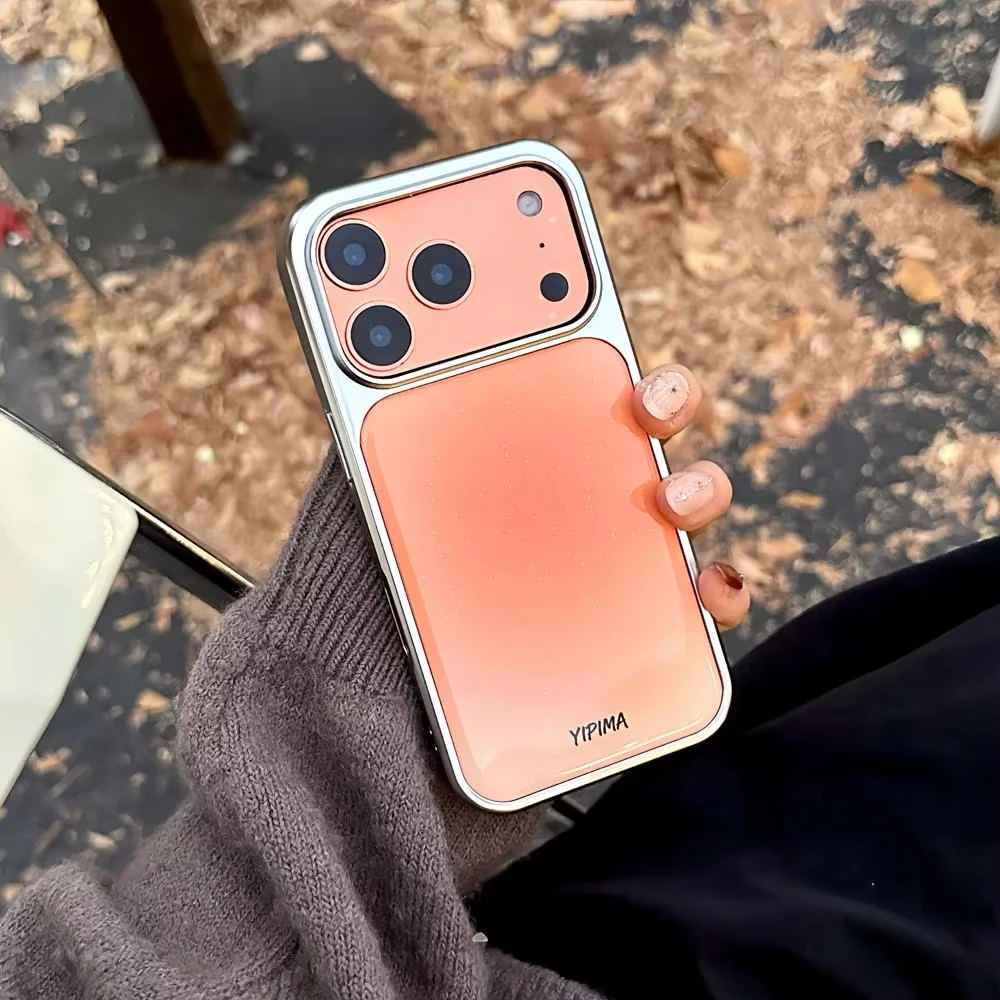 Gradient Color Glossy Pattern Electroplated Resin Phone Case Back Cover