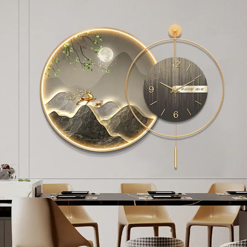 

Decorative painting LED light painting circular hanging painting creative living room hanging clock silent clock wall decoration