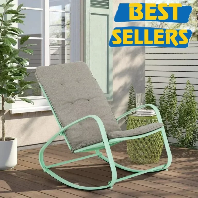 

Outdoor 1 PC Rocking Chair Metal Rocking Chair with Cushion for Outdoor Indoor Balcony, Green | USA | NEW