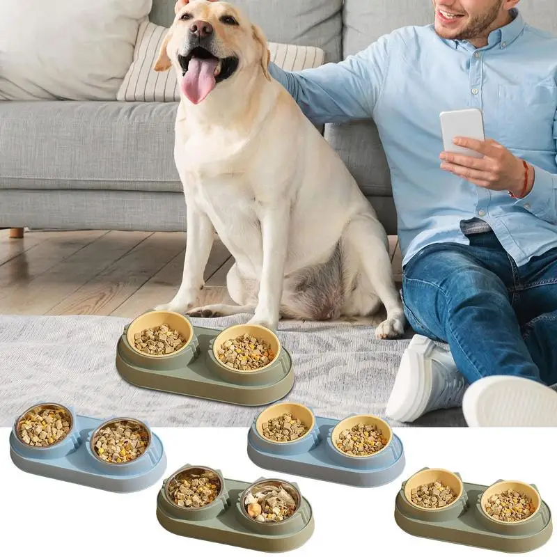 

Elevated Stainless Steel Feeder for cats durable stainless steel made Double Cat Bowl Sturdy Water and Food Mess for pets